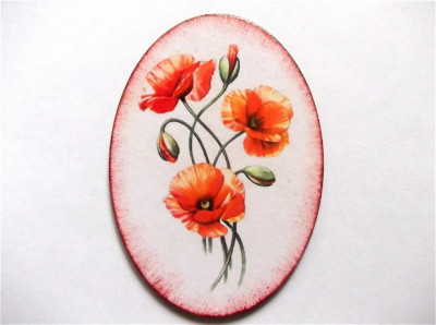 Buchet de maci rosii magnet oval, produs lucrat manual decoratiune frigider 41260 foto