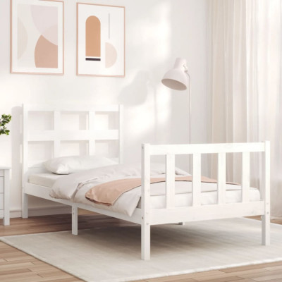 Cadru de pat cu tablie single, alb, lemn masiv GartenMobel Dekor foto