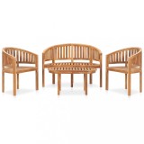 Set mobilier grădină tip banană, 4 piese, lemn masiv de tec