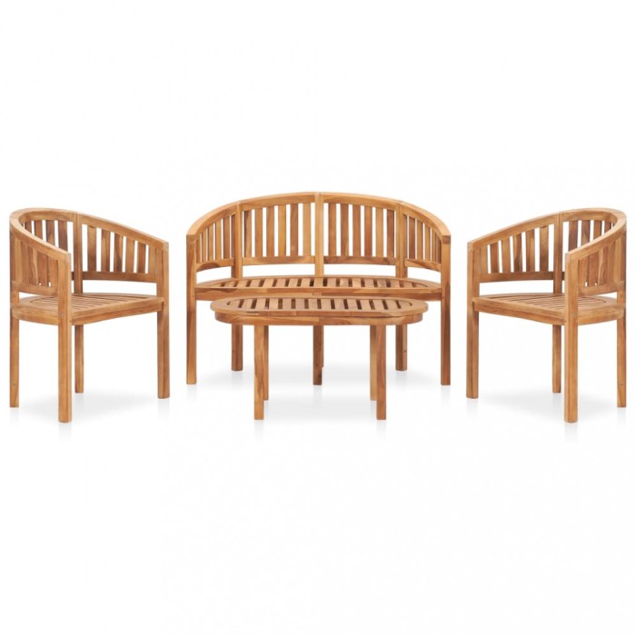 Set mobilier grădină tip banană, 4 piese, lemn masiv de tec