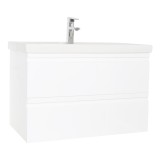 Baza si lavoar ceramic GN7861, mobilier baie suspendat 100 cm, dreptunghiular, front MDF, sertare soft close, alb