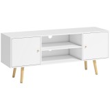 HOMCOM Cabinet TV 55" cu 2 Dulapuri, Uși și 2 Rafturi Deschise, Consolă TV din Lemn și PAL, 120x34x50 cm, Alb | Aosom Romania