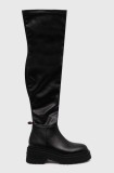 Tommy Jeans cizme TJW OVER THE KNEE BOOTS femei, culoarea negru, cu platforma, EN0EN02254