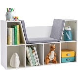 HOMCOM 2 &icirc;n 1 Raft pentru copii Raft + Bancă cu scaun inclus 103 cm x 30 cm x 62 cm Alb + Gri | Aosom Romania
