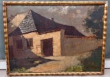 Tablou vechi - casa la Humulesti - semnat A. Baesu