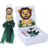 Cumpara ieftin Set Cutie Trusou cu Lumanare, 9 Piese, &quot;Cu drag de la nasi&quot;, Verde Inchis, Regele Leu - TB193