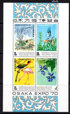 SINGAPORE 1970, Flora, Fauna, Expo Osaka, bloc neuzat, MNH foto