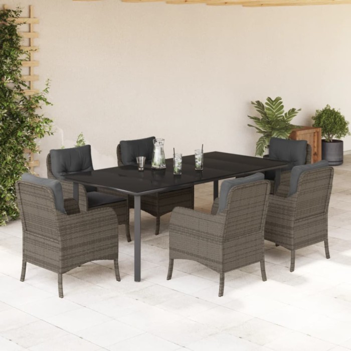 vidaXL Set mobilier de grădină cu perne, 7 piese, gri, poliratan 3211960