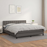 VidaXL Pat box spring cu saltea, gri, 180x200 cm, piele ecologică