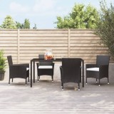 VidaXL Scaune de grădină cu perne, 4 buc., negru, poliratan 316688