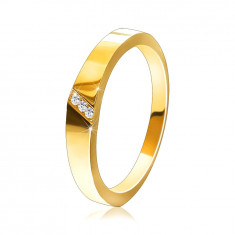Inel din aur de 14K - crestătură diagonală cu zirconii încorporate - Marime inel: 51