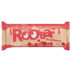 Baton cu capsuni invelit in glazura roz bio 30g Roobar
