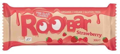 Baton cu capsuni invelit in glazura roz bio 30g Roobar foto