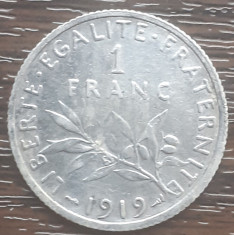 (A746) MONEDA DIN ARGINT FRANTA - 1 FRANC 1919, SEMANATOAREA, 5 GR, PURITATE 835 foto