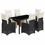 Cumpara ieftin Set bistro de gradina, 7 piese, cu perne, negru, poliratan