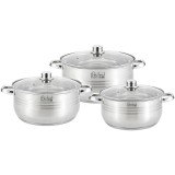 Set de oale din inox cu capac din sticla, 5,5 / 7 / 8,5 litri Handy KitchenServ, Perfect Home