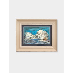 Peisaj abstract de iarnă &ndash; lucrare semnată, tehnică mixtă pe carton