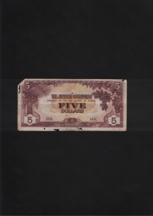 Malaezia 5 dollars Malaya ocupatie japoneza 1942 uzata