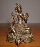 Statueta tibetana Feng Shui, Tara Verde din bronz | Piesa veche, rara