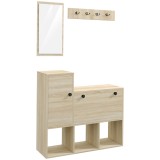 HOMCOM Mobilier pentru Hol cu Depozitare pentru 9 Perechi de Pantofi, Oglindă, Dulap, Rafturi și 4 C&acirc;rlige, 90x30x87 cm, Lemn Natural | Aosom Romania