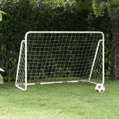 Poarta de fotbal cu plasa, alb, 180x90x120 cm, otel foto