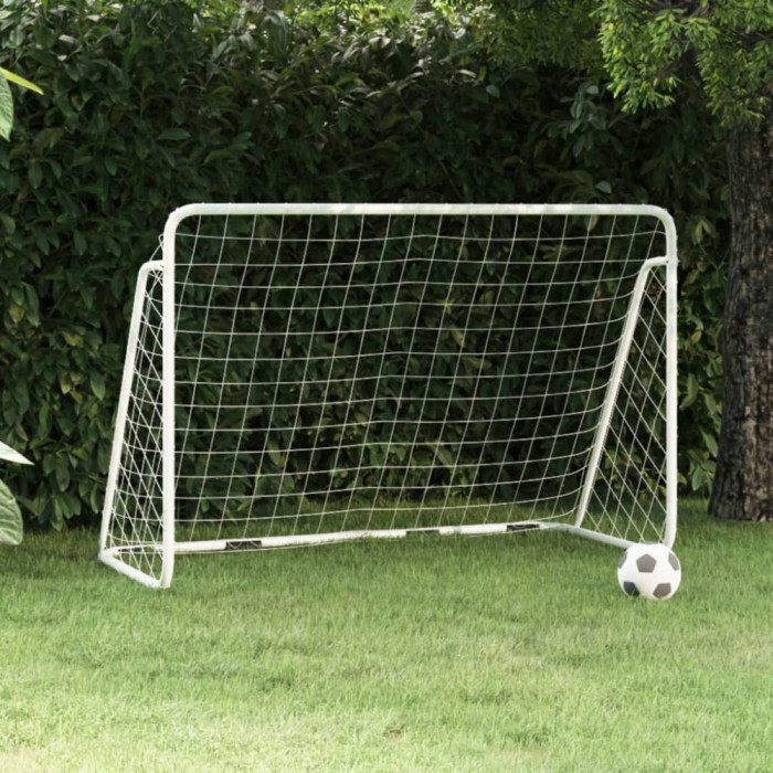 Poarta de fotbal cu plasa, alb, 180x90x120 cm, otel