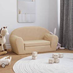 vidaXL Canapea extensibila de copii cu 2 locuri, crem, plu? moale foto