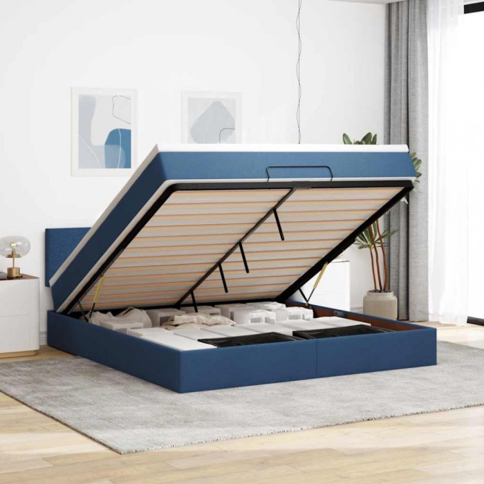 vidaXL Cadru de pat otoman cu saltea țesătură albastră 160x200cm 3311393