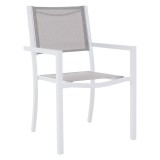 Scaun gradina Mobikon Dorio stivuibil otel 56x62x86 cm alb gri cu cotiere