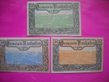 HOPCT BANCNOTA NOTGELD NR 90 NEUHOFEN - SET 3 BUC -10,20 SI 50 HELLER 1920 -AUSTRIA-UNC