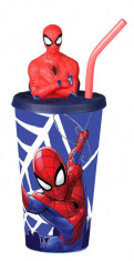 Pahar 440 ml cu pai si capac Spidey Spiderman foto