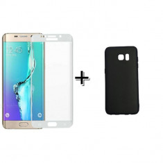 Pachet Folie Sticla 3D Alb + Husa silicon Neagra Samsung Galaxy S6 Edge foto