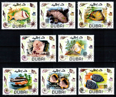 Dubai 1969, Mi #345-352**, fauna, pesti tropicali, MNH, cota 16 &amp;euro;! foto