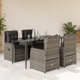 Set mobilier de gradina cu perne, 5 piese, gri, poliratan