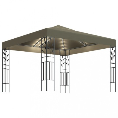 Pavilion cu siruri de lumini LED, gri taupe, 3x3m, foto