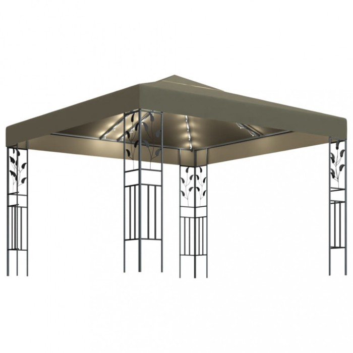 Pavilion cu siruri de lumini LED, gri taupe, 3x3m,