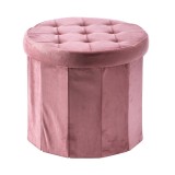 Cumpara ieftin Taburet catifea roz, pliabil cu spatiu depozitare 45 x 40 cm