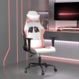 VidaXL Scaun de gaming de masaj, alb și roz, piele ecologică