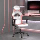 vidaXL Scaun de gaming de masaj, alb și roz, piele ecologică