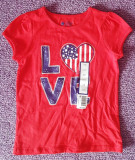 Tricou rosu nou fetite 6-7 ani, 100% bumbac, inscriptionat LOVE, cost normal $6