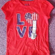 Tricou rosu nou fetite 6-7 ani, 100% bumbac, inscriptionat LOVE, cost normal $6