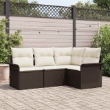 VidaXL Set de canapele pentru grădină cu pernă 4 pcs Maro Rattan poli