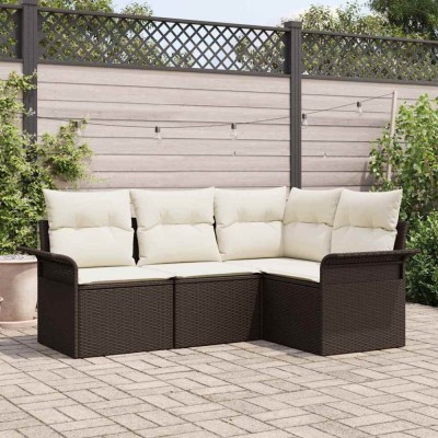 vidaXL Set de canapele pentru grădină cu pernă 4 pcs Maro Rattan poli 3354007 foto