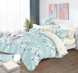 Cumpara ieftin Lenjerie Pat Bumbac 6 Piese Cu Elastic Alb/Albastru 180x200 cm Husa Pilota si Fete Perna