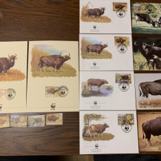 Kampuchea - serie 4 timbre MNH, 4 FDC, 4 maxime, fauna wwf