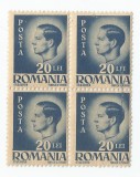 *Romania, LP 187/1945, Uzuale - Mihai I, hartie alba, bloc de 4, eroare 2, MNH