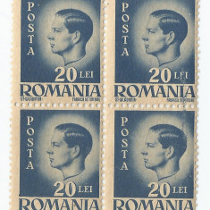 *Romania, LP 187/1945, Uzuale - Mihai I, hartie alba, bloc de 4, eroare 2, MNH