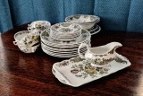 30 pise de portelan pentru masa RIDGWAY WINDSOR farfurii platouri desenate manual pasari si flori set serviciu Anglia