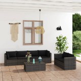 vidaXL Set mobilier de grădină cu perne, 7 piese, gri, poliratan 3059493