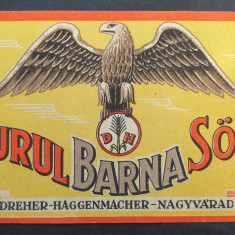 Eticheta de Bere Turul Barna Sor, Dreher Haggenmacher Nagyvarad (Oradea)